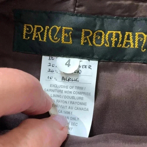 Price Roman Vintage Designer Skirt, Wool  Blend, Chocolate Brown Size 4 - Picture 4 of 5